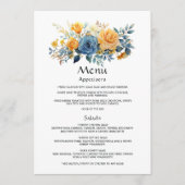 Blauw en Goud Bloem Bruiloft Menu (Voorkant)