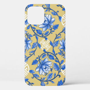  Blauw en Goud Bloemen Chinoiserie iPhone 12 Hoesje