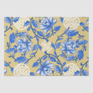 Blauw en Goud Bloemen Chinoiserie Tissuepapier
