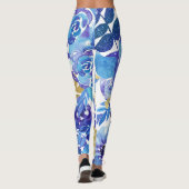 Blauw en Goud Bloemen Leggings (Achterkant)
