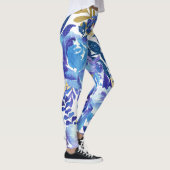 Blauw en Goud Bloemen Leggings (Rechts)