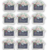 Blauw en Goud Bloemen Lijst Bruiloft Dank u Set Sticker (Voorkant)