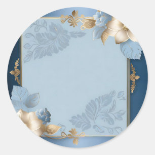 Blauw en goud bloemen metallic ronde sticker