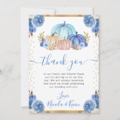 Blauw en Goud Bloemen Pompoenen Fall Wedding Bedankkaart (Voorkant)