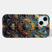 Blauw en goud bloemmotief Case-Mate iPhone case (Achterkant (horizontaal))