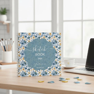 Blauw en goud bloemmotief notitieboek