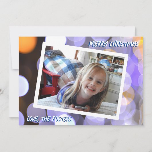 Blauw en Goud Bokeh Kerstmis Foto Feestdagenkaart (Voorkant)