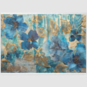 Blauw en Goud Botanisch Trouwdecor Decoupage Tissuepapier (Voorkant)