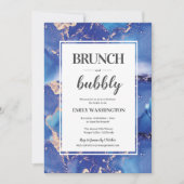 Blauw en Goud Brunch & Bubbly Uitnodiging (Voorkant)