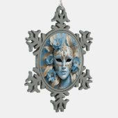 Blauw en goud carnaval masker tin sneeuwvlok ornament (Links)