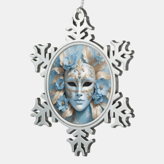 Blauw en goud carnaval masker tin sneeuwvlok ornament (Rechts)
