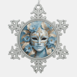 Blauw en goud carnaval masker tin sneeuwvlok ornament