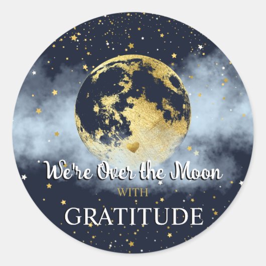 Blauw en Goud Celestial Dankbaarheid Ronde Sticker (Voorkant)