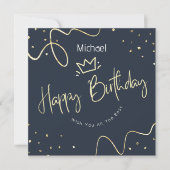 Blauw en Goud Confetti Happy Birthday Kaart (Voorkant)