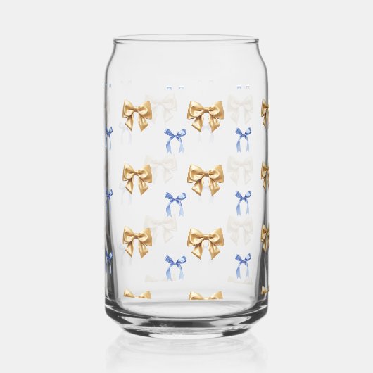 Blauw en Goud Coquette Bow Drinkware Set Blikvorm Glas (Rechts)