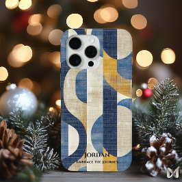 Blauw en Goud Curven - Artistieke Geometrische Ele iPhone 15 Pro Max Hoesje