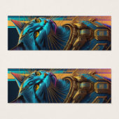 Blauw en Goud Cyberpunk Cat Bladwijzer Mini Visitekaartjes (Voorkant /achterkant)