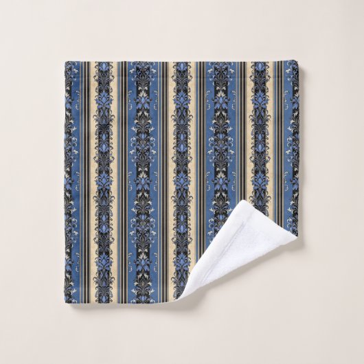 Blauw en Goud Damaskstrepen Bad Handdoek (Wasdoekje)