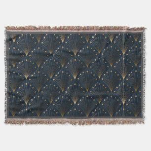 Blauw en goud deco patroon deken