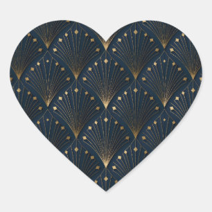 Blauw En Goud Deco Patroon Hart Sticker
