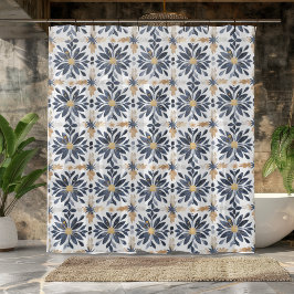 Blauw en goud douchegordijn