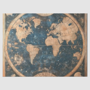 blauw en goud dubbele halfrond Wereldkaart Tissuepapier