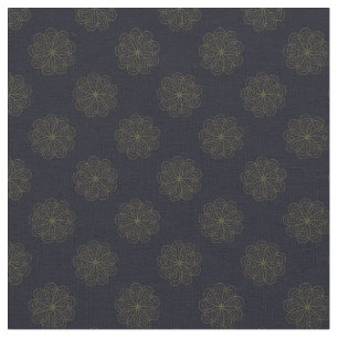 Blauw en Goud Elegant Bloemenpatroon Stof