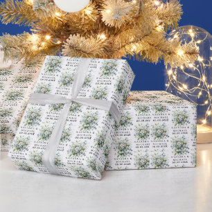 Blauw en Goud Elegant Bloemmotief Rustieke Waterve Cadeaupapier