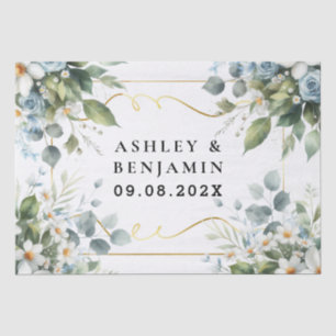 Blauw en goud elegant bloemmotief rustieke waterve tissuepapier
