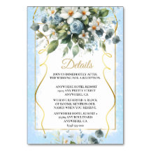 Blauw en Goud Elegante Bloemen Rustieke Waterverf 