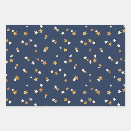 Blauw en goud feestpatroon inpakpapier vel (Voorkant 3)