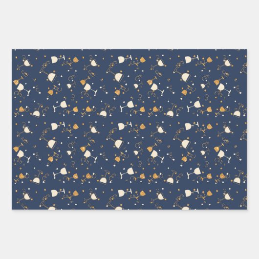 Blauw en goud feestpatroon inpakpapier vel (Voorkant 2)