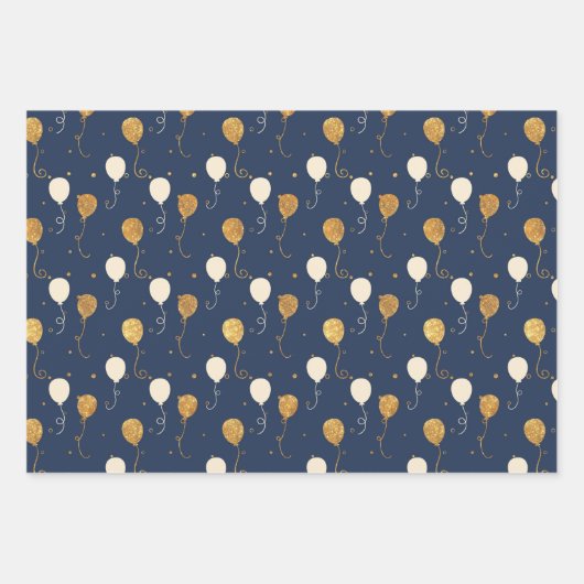 Blauw en goud feestpatroon inpakpapier vel (Voorkant)