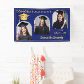 Blauw en Goud Gefeliciteerd 3 Foto Afstuderen Spandoek (Insitu)