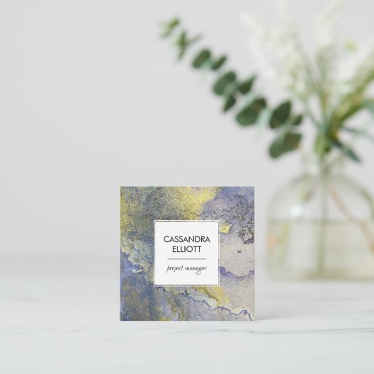 Blauw en goud gemarmerde Abstracte vloeibare kunst Vierkante Visitekaartje (Staand voorkant)