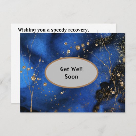 Blauw en goud gemarmerde beterschap kaart (Voorkant / Achterkant)