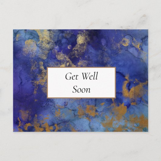 Blauw en goud gemarmerde beterschap kaart (Voorkant)