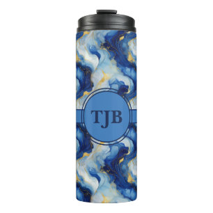 Blauw En Goud Gemarmerde Thermische Tumbler Thermosbeker