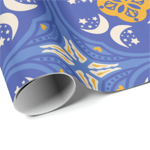 Blauw en goud geometrisch patroon cadeaupapier