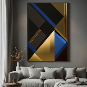 Blauw en Goud Geometrisch Poster