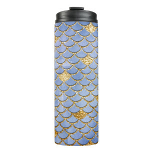 Blauw en goud glinsterende zeemeermin schubben thermosbeker