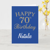 Blauw en Goud Glitter 70ste Verjaardag Kaart (Gele Bloem)