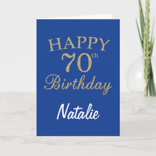 Blauw en Goud Glitter 70ste Verjaardag Kaart