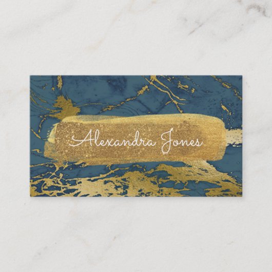 Blauw en Goud Glitter en Sparkle Marble Visitekaartje (Voorkant)