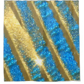 Blauw en goud Glitter Patroon Douchegordijn (Voorkant)