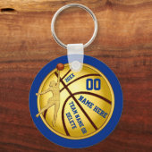 Blauw en goud, goedkope geschenken voor basketbals sleutelhanger (Voorkant)
