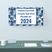 Blauw en Goud Graduation Cap Custom Party Banner (Beurs)