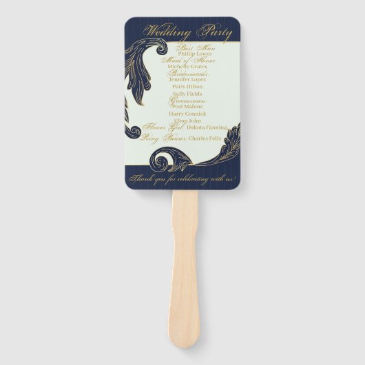 Blauw en goud handwaaier (Voorkant)