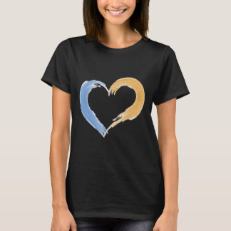 Blauw en Goud Hart Brushstroke Vrouwen T-Shirt" T-shirt