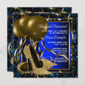 Blauw en Goud High Heels Verjaardagsfeest Kaart (Voorkant / Achterkant)
